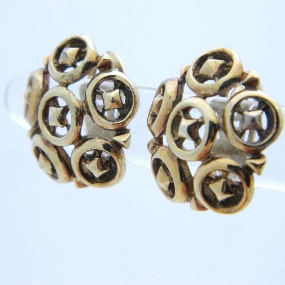 CROWN TRIFARI Gold Tone Open Work Clip Earrings